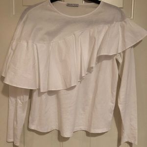 ZARA asymmetrical ruffle long sleeve tee
